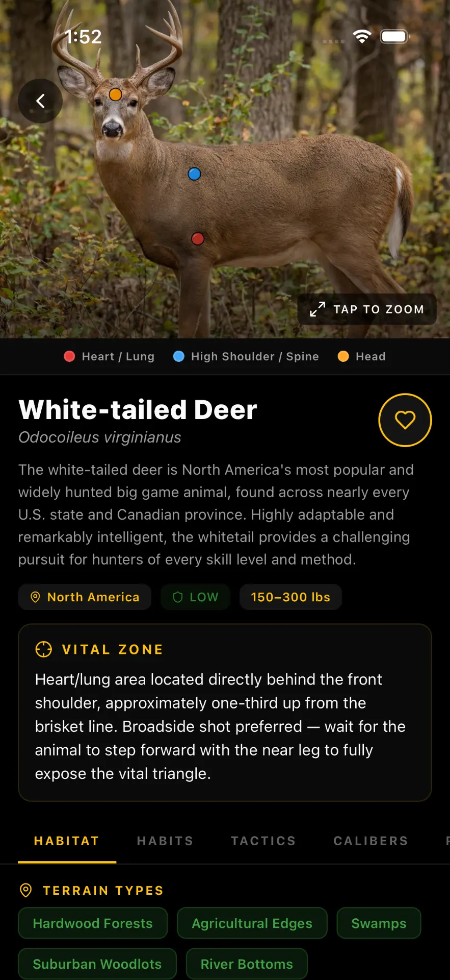 AimVitals white-tailed deer screen with vital zone notes